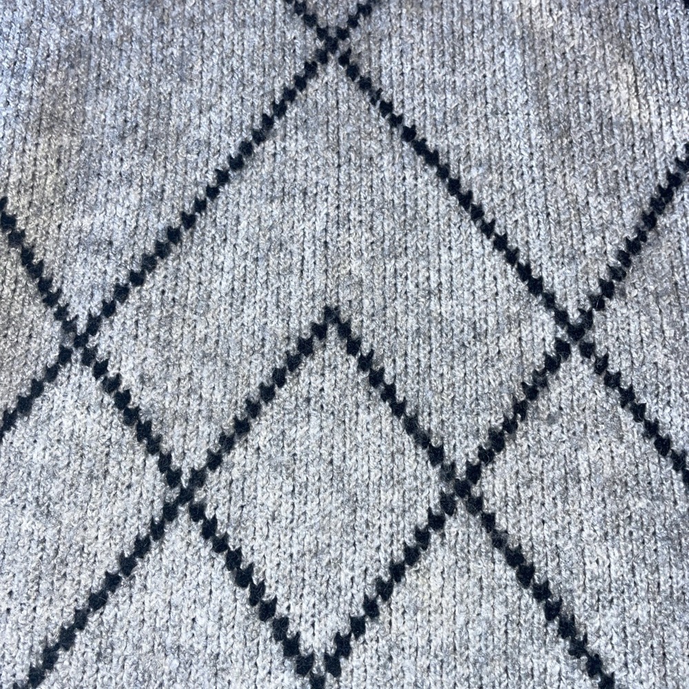 Christian Siriano New York Cuffed Gray Sweater Mock Neck Argyle Wool Blend Large